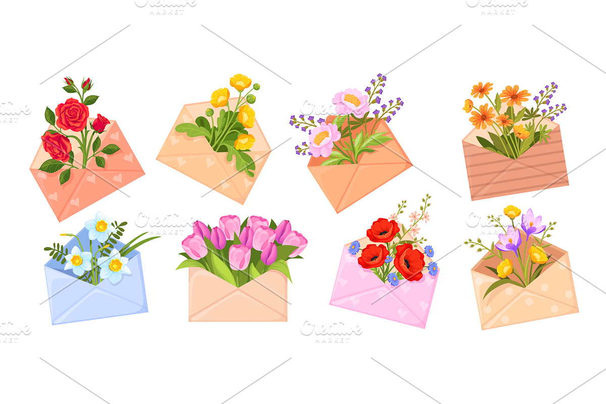 Cartoon flowers envelope. Spring, an Object Illustration by Stock-Smart-Start