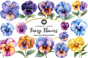 Watercolor Pansy Flowers Clipart, an Illustration by SinaCreation (Thumbnail 1 of 5)