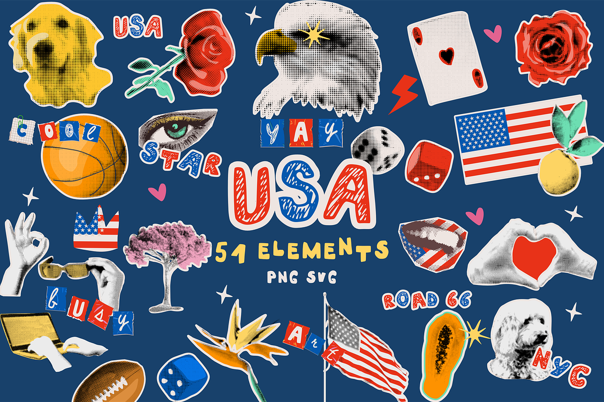 USA Stickers PNG SVG 51 Pcs, a Decorative Illustration by Anada Arty (Photo 1 of 13)