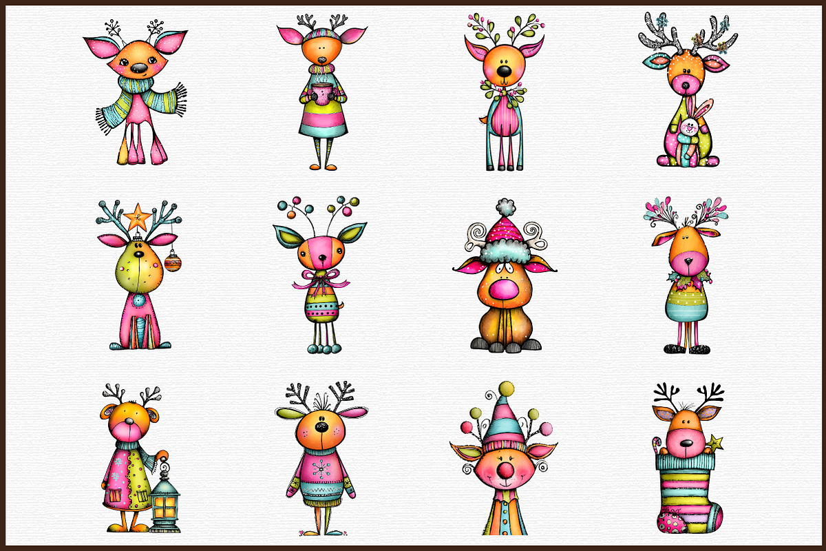 Whimsical Christmas Reindeer Clipart, an Illustration by Sublimation Artist (Photo 3 of 6)