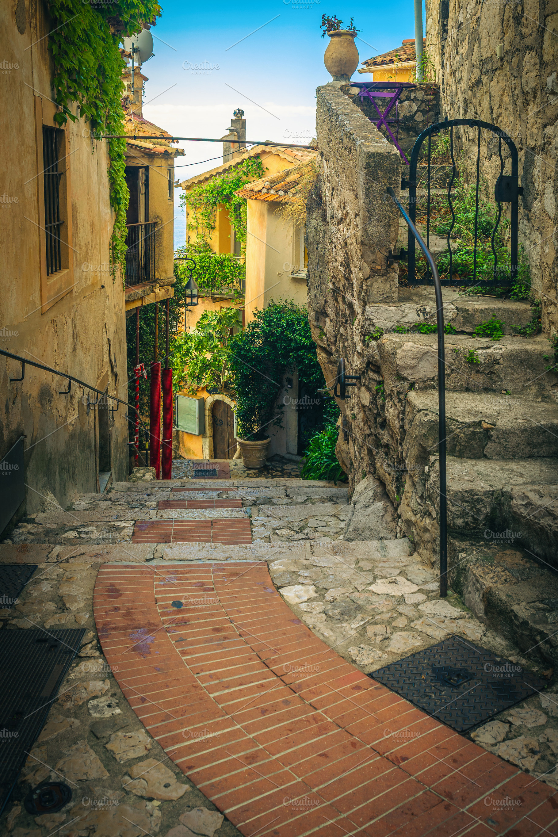 Green plants on the walls in Eze, an Architecture Photo by Alpine Dreams