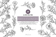Fine Line Birth flowers Collection, an Illustration by CaraulanStore (Thumbnail 1 of 8)