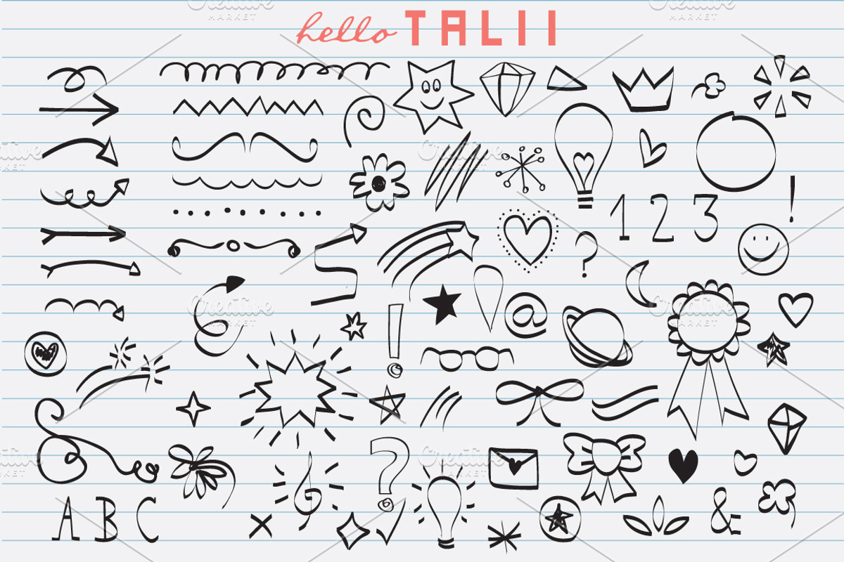 101 doodles clipart + 3 copybook JPG, an Education Illustration by Hello Talii (Photo 2 of 4)