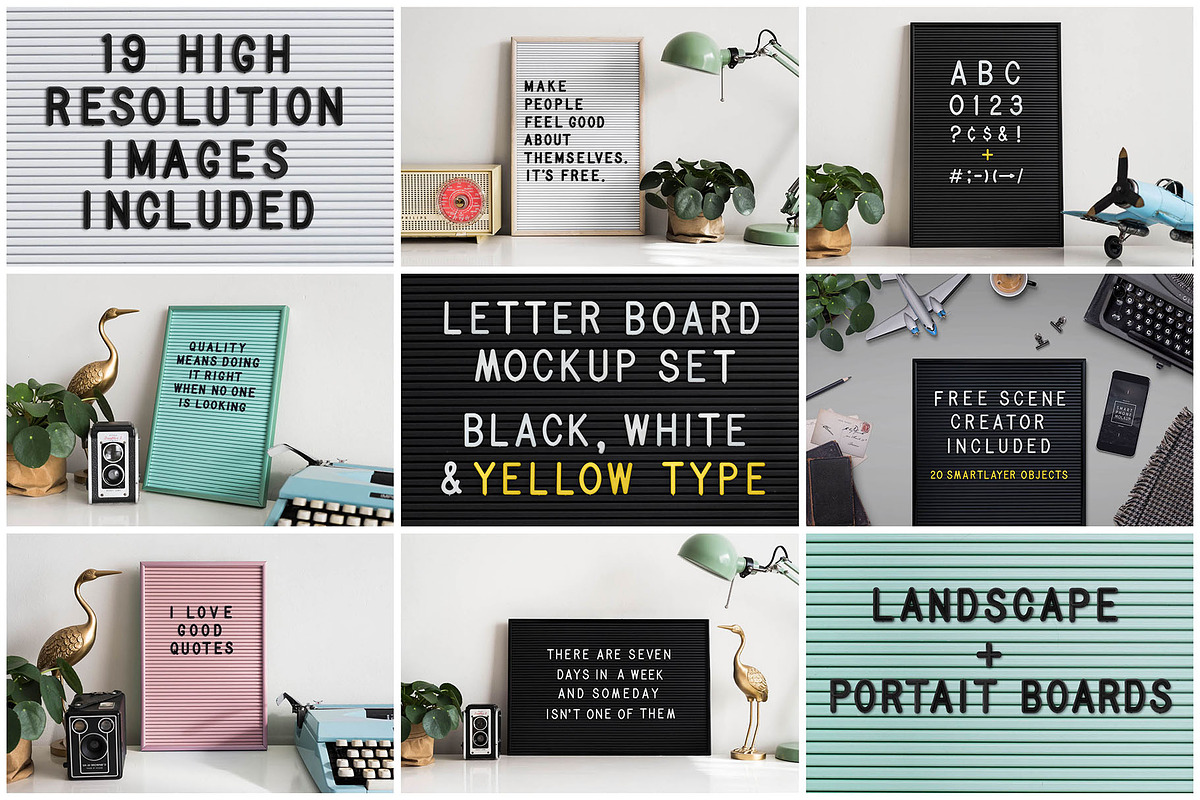 Letter board mockup set, a Product Mockup by Twin Design (Photo 1 of 5)