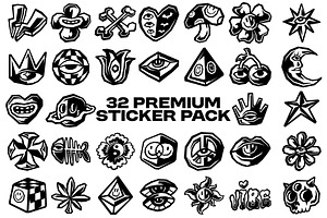 32 Trippy Streetwear Sticker Vector, a Decorative Illustration by Pries Studio