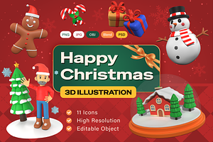 Happy Christmas 3D Illustration Pack, an Object 3D Model by Burntilldead