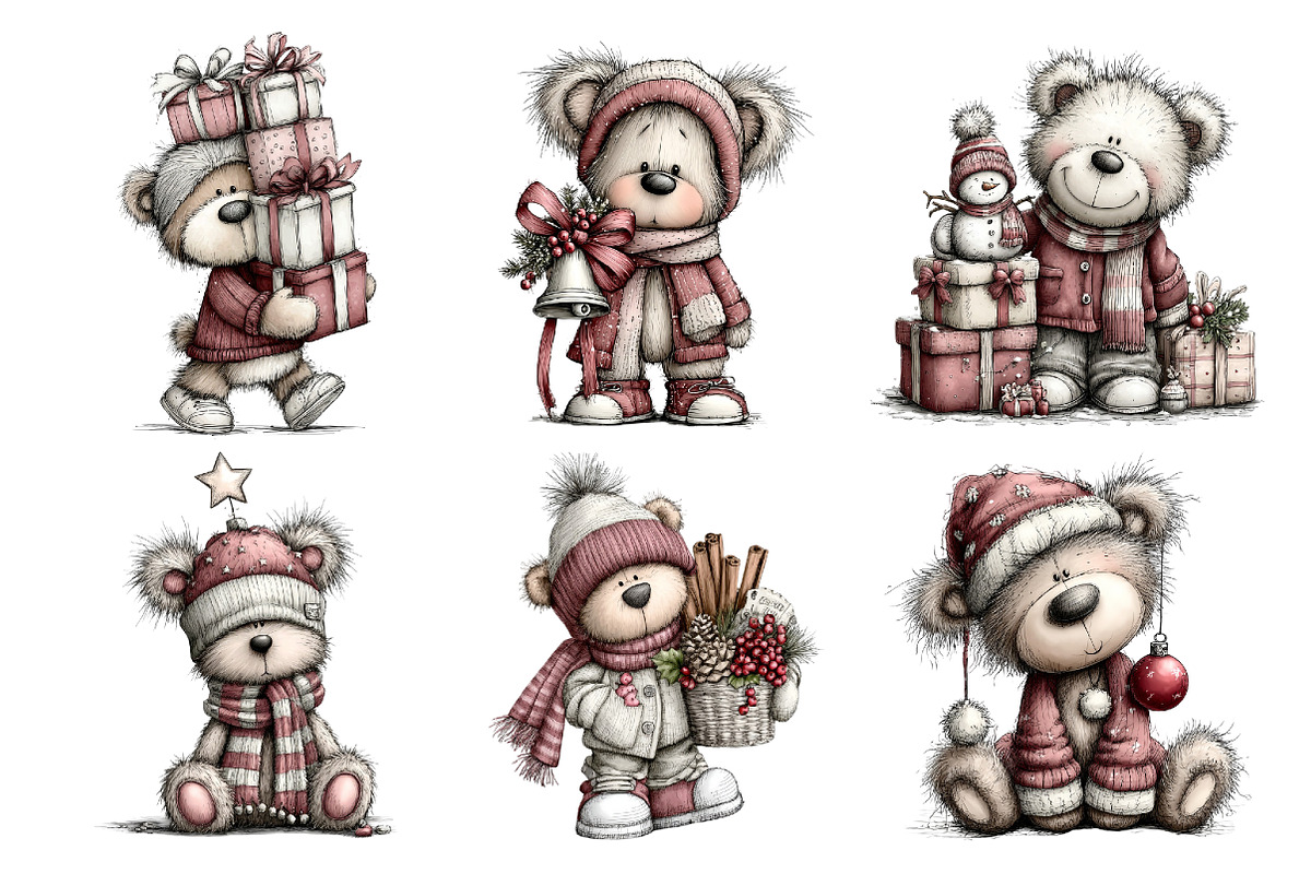 Christmas Whimsical Teddy Clipart, a Seasonal Illustration by Creative Art (Photo 3 of 7)