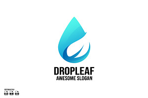 Water With Leaf gradient logo, a Branding & Logo Template by LOGTURNAL