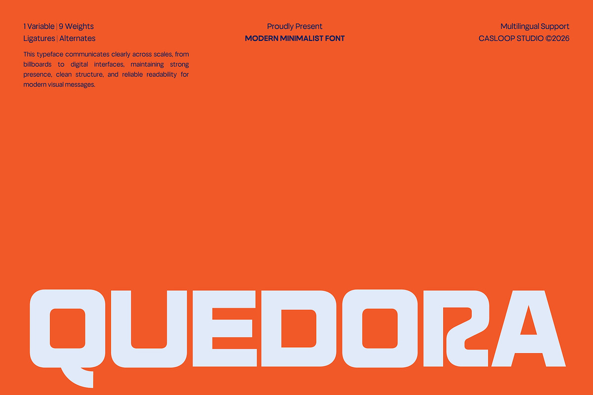 Quedora – Boxy Minimalist Font, a Sans Serif Font by Casloop Studio (Photo 1 of 10)