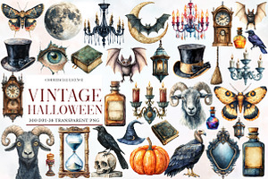 Vintage Halloween Clipart, an Illustration by Designworld