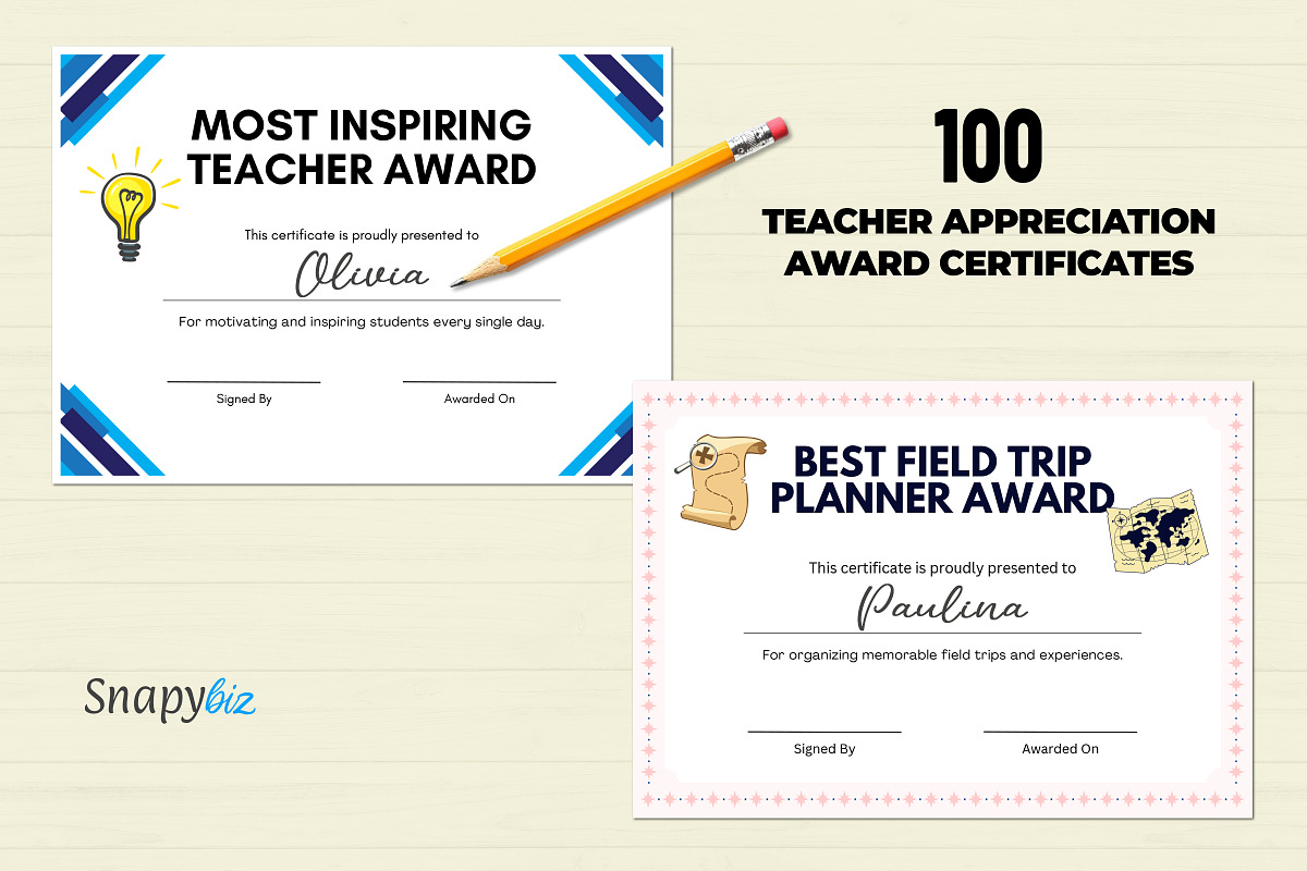Teacher Appreciation Certificate, a Print Template by Snapybiz (Photo 2 of 10)