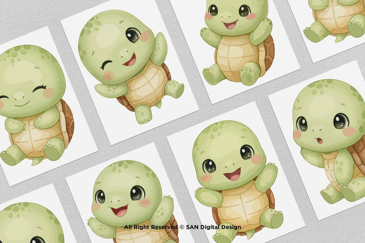 15 Bundle Watercolor Cute Turtle, an Animal Illustration by Morspective (Photo 3 of 8)