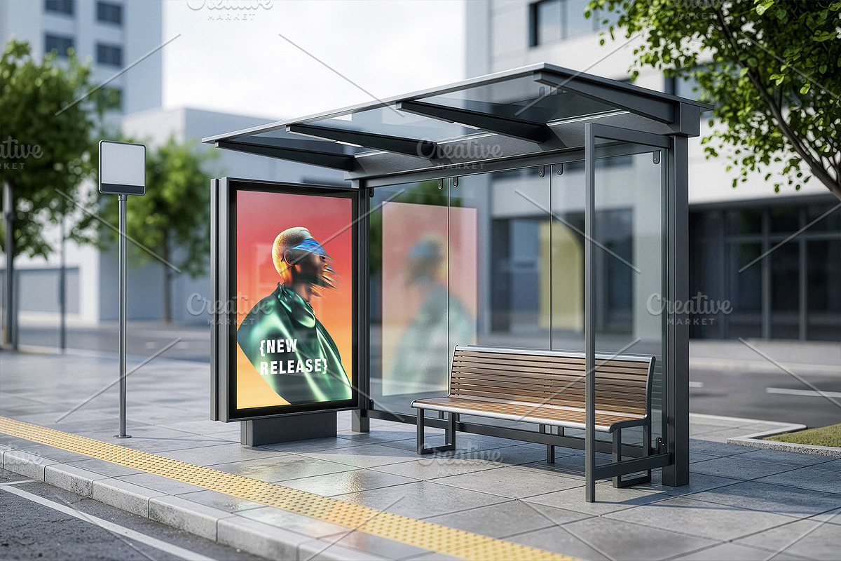 4 Vertical Bus Stop Screen Mockups, an Advertising Mockup by smishura (Photo 4 of 11)