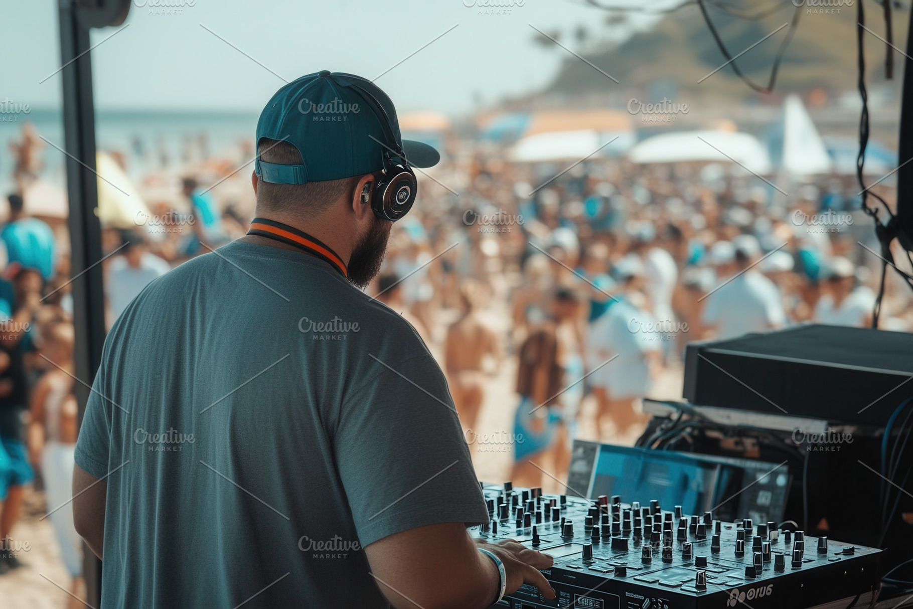 Beach party celebration with a DJ, a Photo by Pavel_design