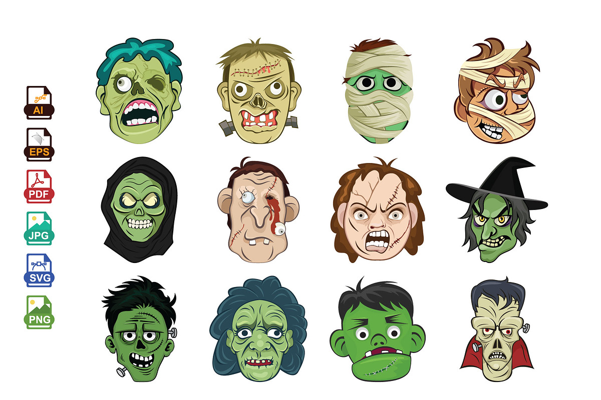Horror Face Vector Illustrations, an Illustration by Vector Portal (Photo 1 of 2)