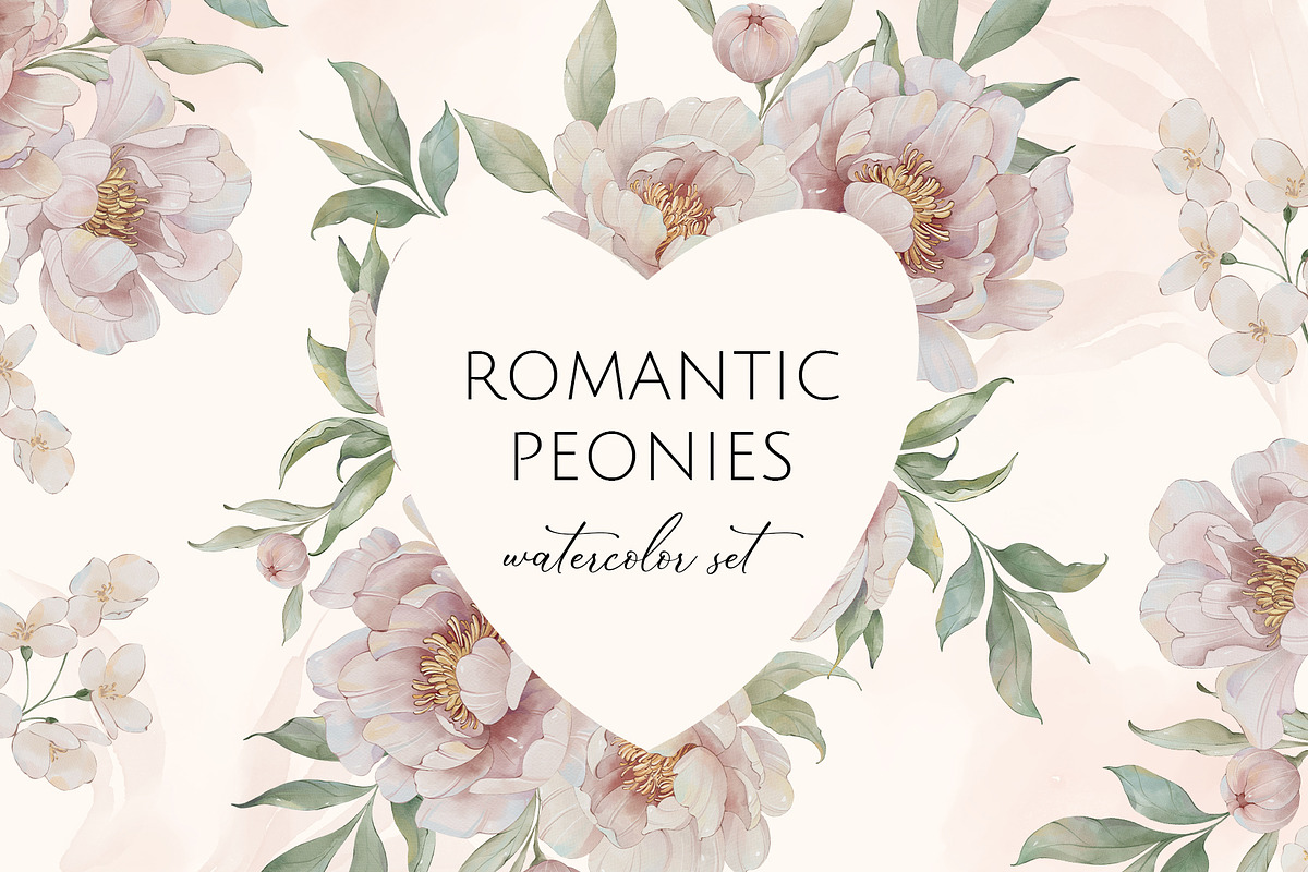 ROMANTIC PEONIES watercolor set, a Decorative Illustration by Yuliia Lashevska (Photo 1 of 14)