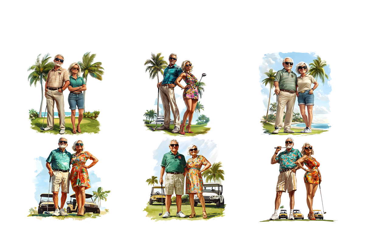 Elderly Golf Couple Clipart, a Decorative Illustration by stickermadness (Photo 4 of 4)