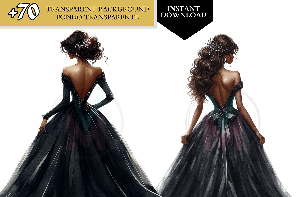 Princess Clipart Black Dress quince, a Person Illustration by VM PARTYS  BY TAIRUMA (Photo 6 of 10)