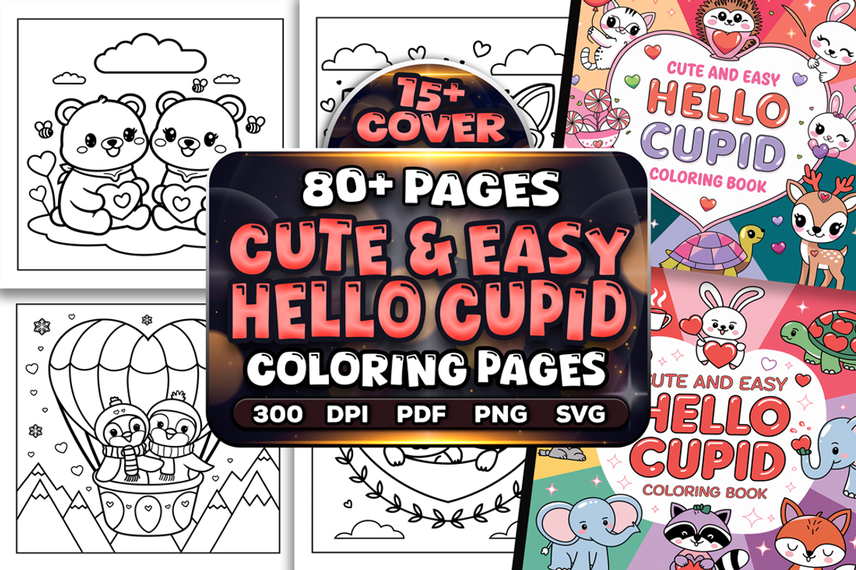 Cute Easy Hello Cupid Coloring Pages, a Seasonal Illustration by Craftsbeefy (Photo 1 of 4)