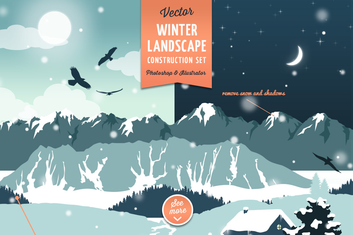 Winter Landscape Construction Set, an Animal Illustration by nordicworker (Photo 1 of 5)