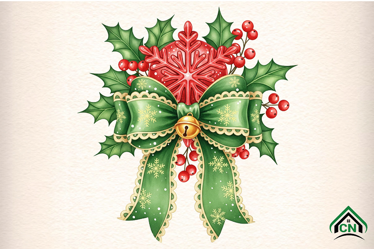 Christmas Holly Bow PNG, an Illustration by Craft Nest (Photo 1 of 6)
