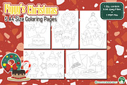 Piggy Christmas Coloring Pages, an Education Illustration by Cozy Cat Design (Thumbnail 1 of 7)