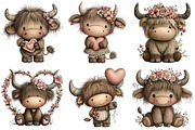 Quirky Valentine Highland Cow Clipar, an Illustration by Craft Nest (Thumbnail 4 of 10)