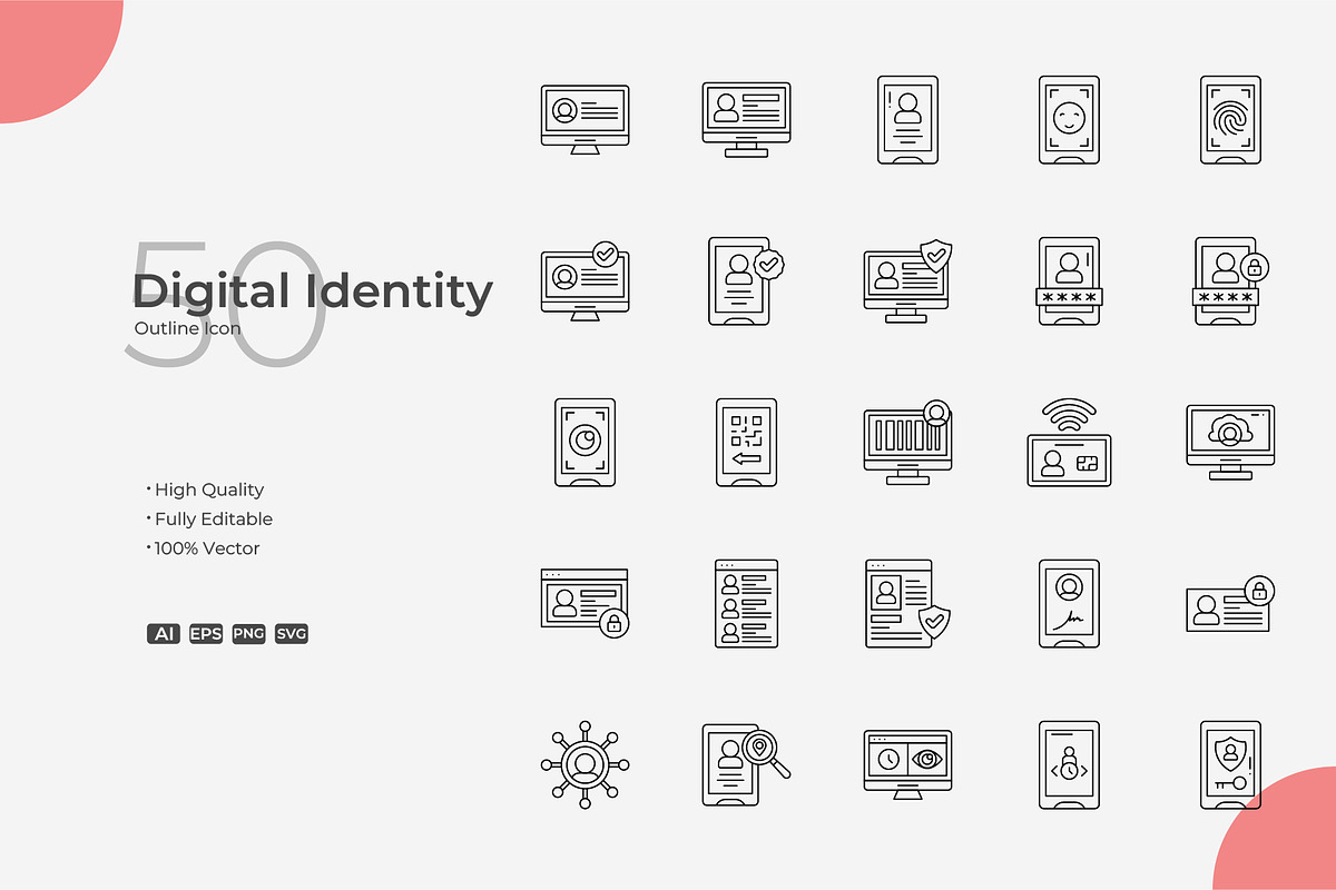 Digital Identity Outline Icons, an Outline Icon by Bloodline