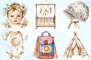 Boho Baby Watercolor Clipart Bundle, an Illustration by Craft Nest (Thumbnail 3 of 6)