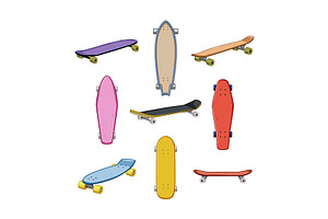 skate board set cartoon vector, an Illustration by pikepicture