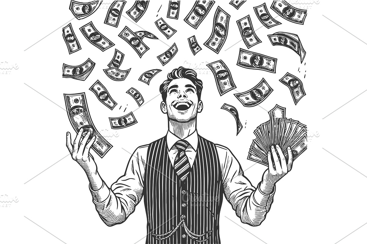 Retro Businessman Celebrating, a Person Illustration by AlexArt