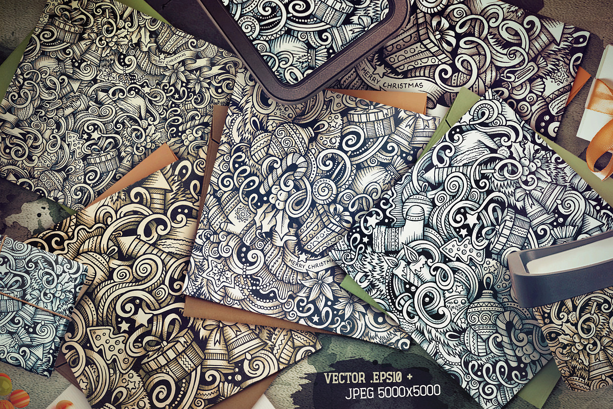 New Year Graphic Doodle Patterns, a Pattern Graphic by BALABOLKA (Photo 2 of 6)