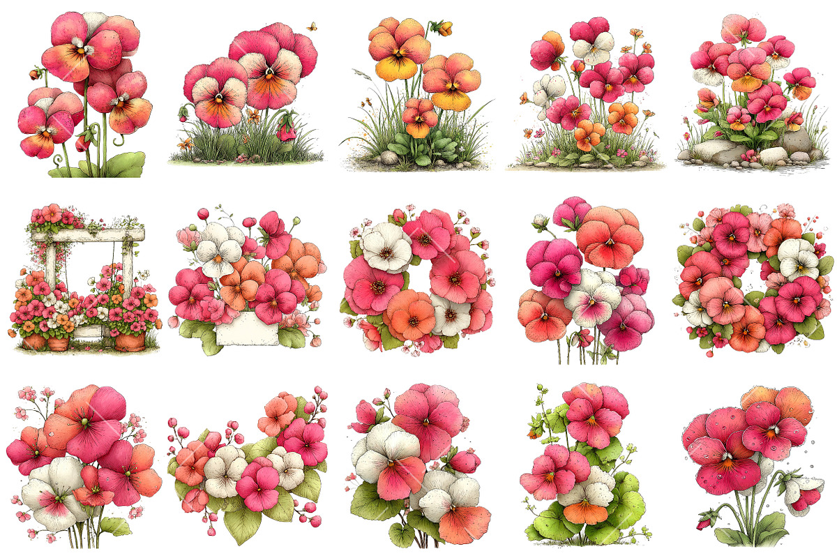 Whimsical Viola Flower Clipart, an Illustration by OK Design (Photo 2 of 6)
