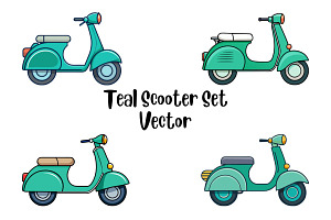 Teal Scooter Set Vector, a Transportation Illustration by Awieee1