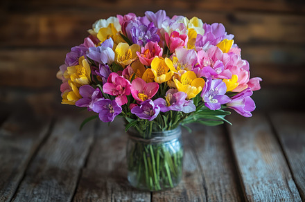 Colorful freesia bouquet in a glass, a Background Photo by Pixeness