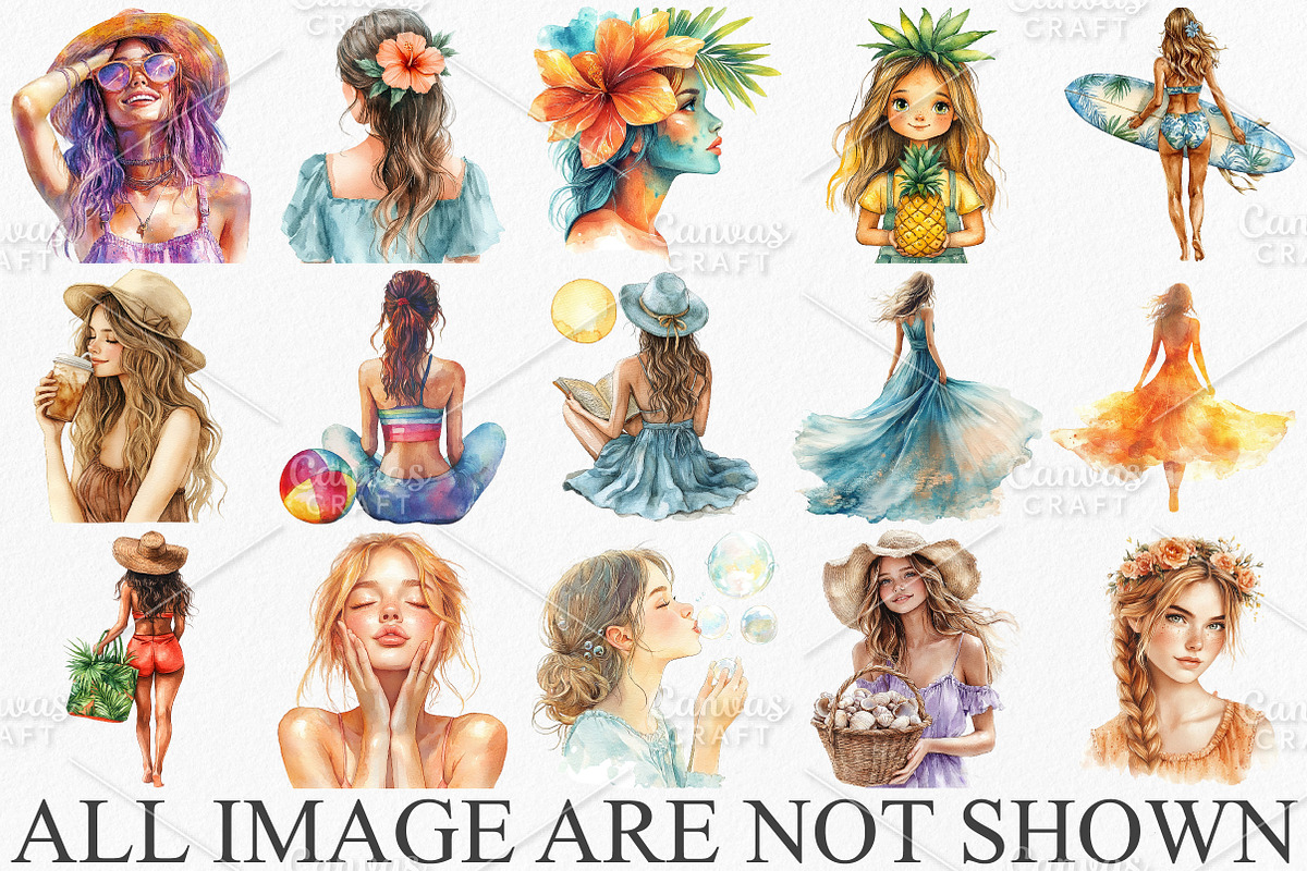 Watercolor Summer Girl Clipart PNG, an Illustration by Canvas Craft (Photo 3 of 7)