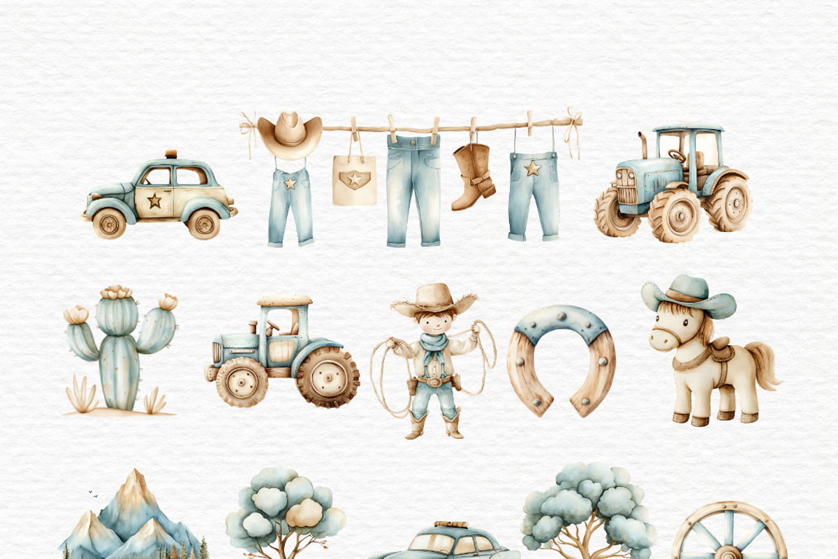Baby cowboy boot clipart, Watercolor, a Decorative Illustration by Invite to Clipart (Photo 4 of 6)