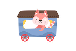 Funny Cat with Whiskers Riding on, an Animal Illustration by TopVectors