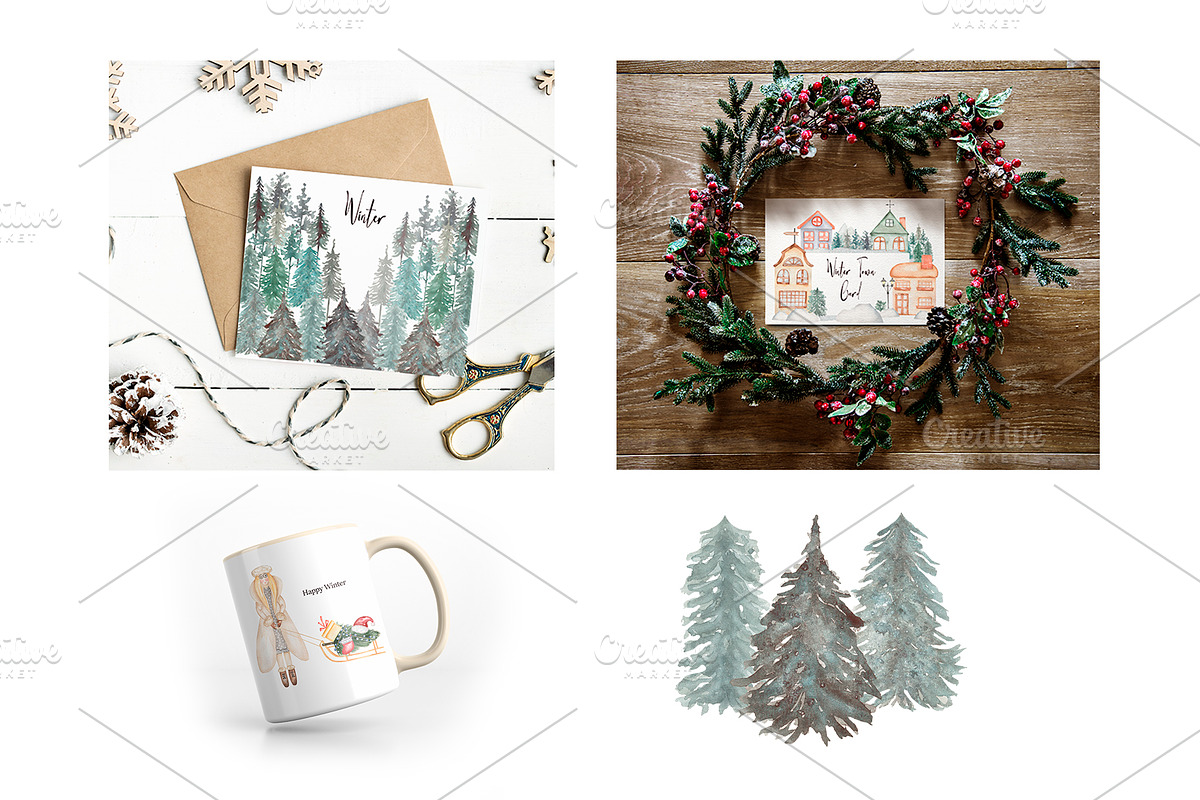 Watercolor Winter Town Collection, a Person Illustration by MayaNavits (Photo 9 of 10)