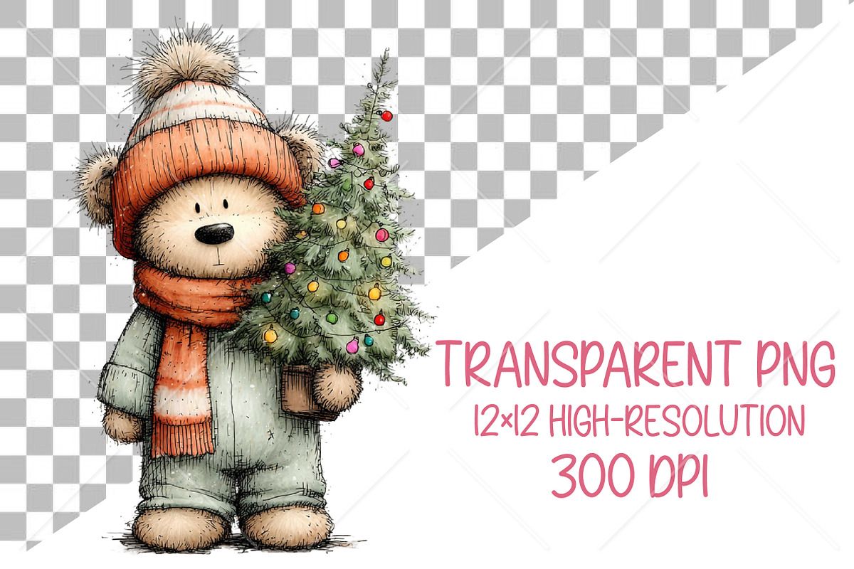 Whimsical Christmas Bear Clipart PNG, a Seasonal Illustration by Canvas Craft (Photo 2 of 10)