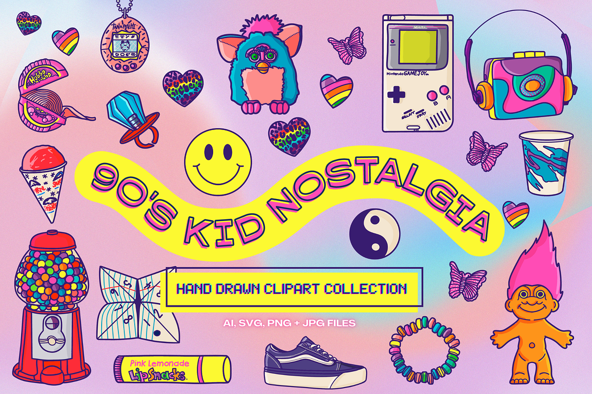 90's Kids Nostalgia Clipart Set, an Illustration by CherithDrawsThings (Photo 1 of 8)