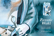 Watercolor Fantastic World Clipart, a Person Illustration by ArtCreationsDesign (Thumbnail 9 of 23)