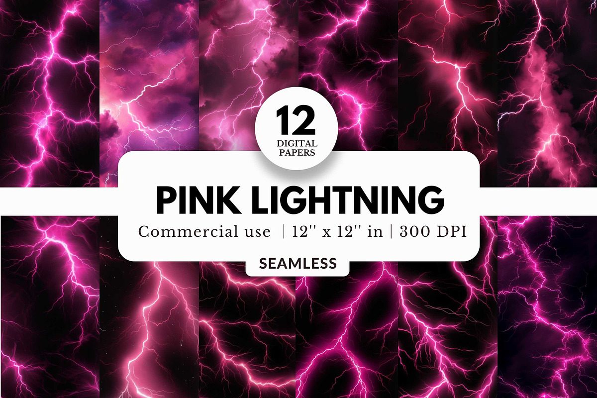 12 Pink Lightning Digital Papers, a Wallpaper Graphic by NorthWindPixels (Photo 1 of 4)