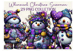 Whimsical Christmas Snowman Clipart, an Illustration by DreamCafeArt