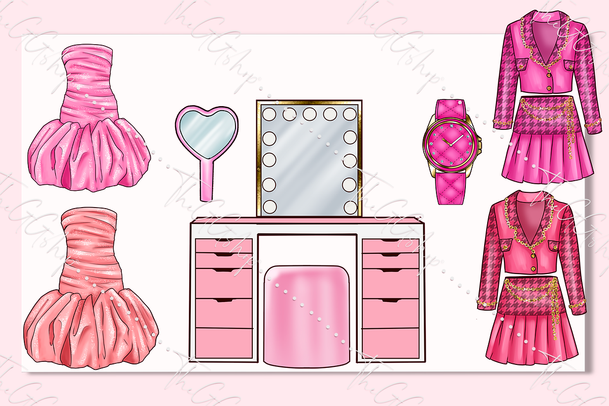 Pink Summer Girl Clipart set, an Object Illustration by The GG Shop (Photo 3 of 7)
