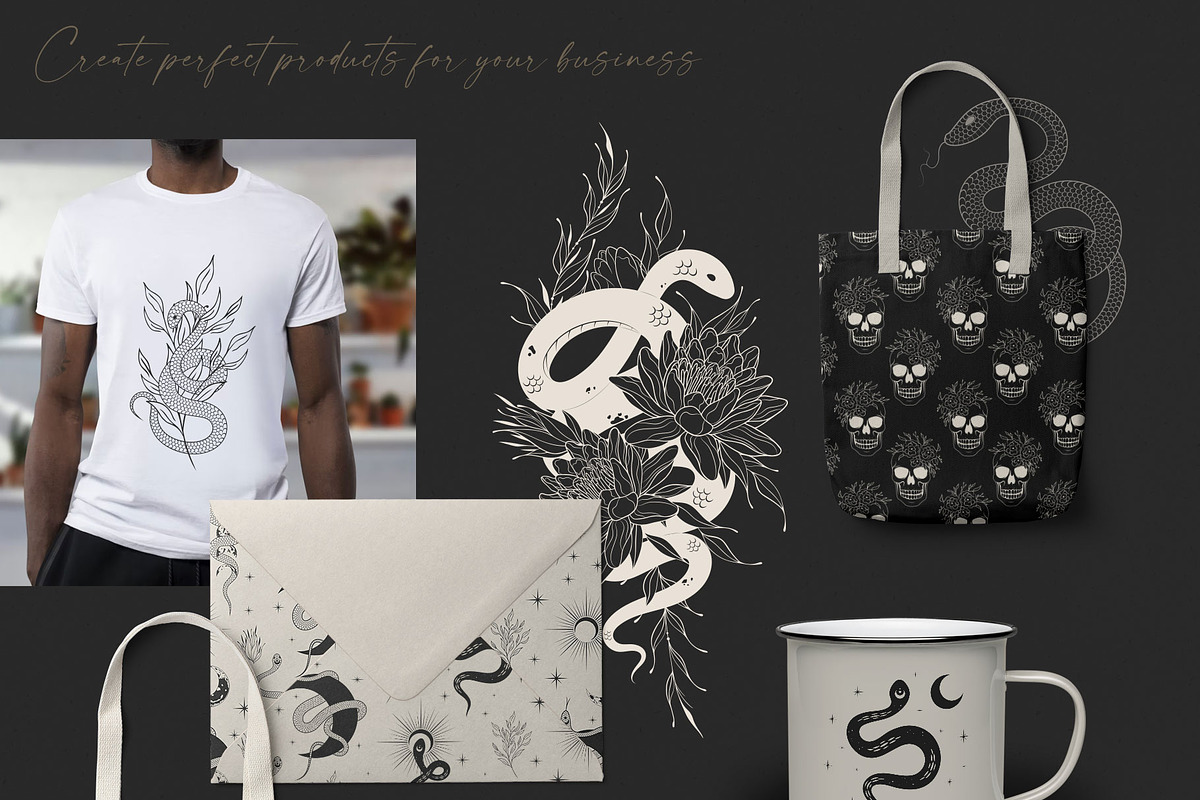 Hand Drawn Celestial Snakes & Sculls, an Animal Illustration by KirillsWorkshop (Photo 5 of 10)