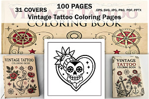 Vintage Tattoo Coloring Book, a Decorative Illustration by Design Station