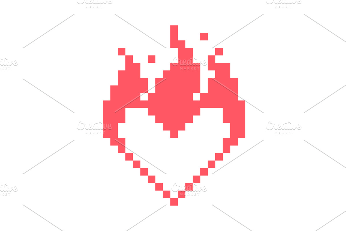 Blazing flaming pixel heart on fire, an Illustration by undrey