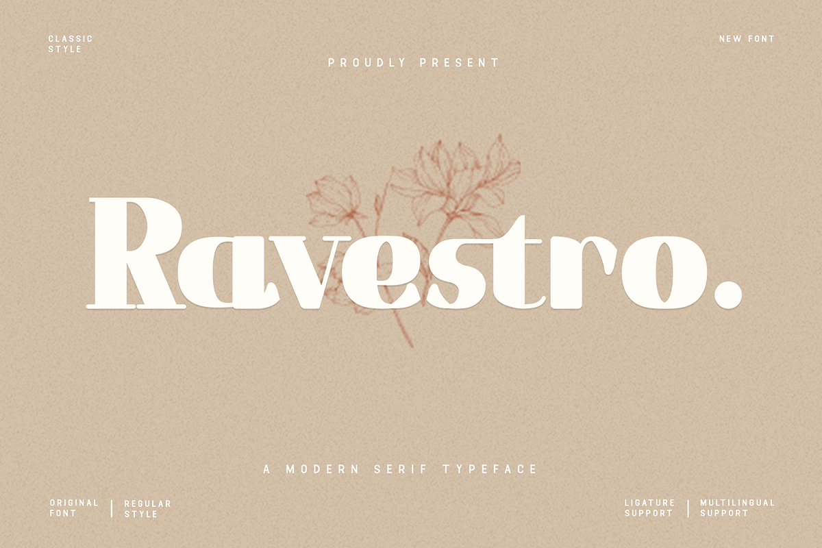 Ravestro - A Modern Serif Typeface, a Serif Font by overlaytemplates (Photo 1 of 5)