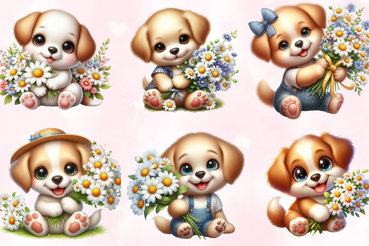 Cute Puppy Daisy Flower Clipart, an Animal Illustration by Craft Nest (Photo 4 of 5)